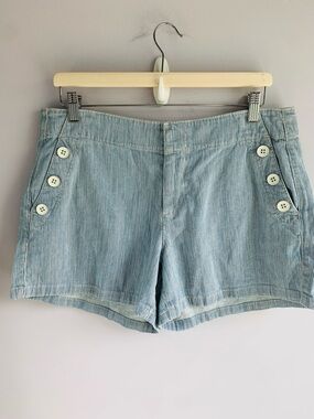 NWT LOFT Shorts Cotton Chambray Pale Blue Button Detail Retro Summer Vacation 8